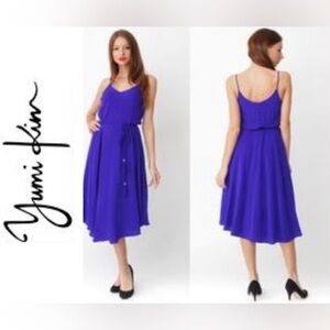 Yumi Kim Leon Cobalt Blue Spaghetti Strap Silk Midi Dress